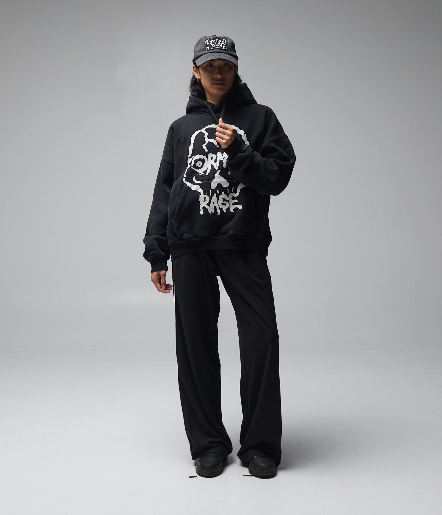 FORMER Skullz Boxy Heavy Hood in Merch Black - FORMER x RAGE Collection