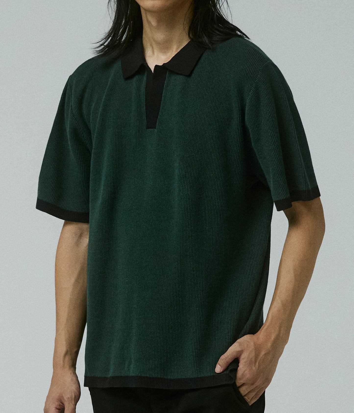 AG OPEN COLLAR POLO // PETROL