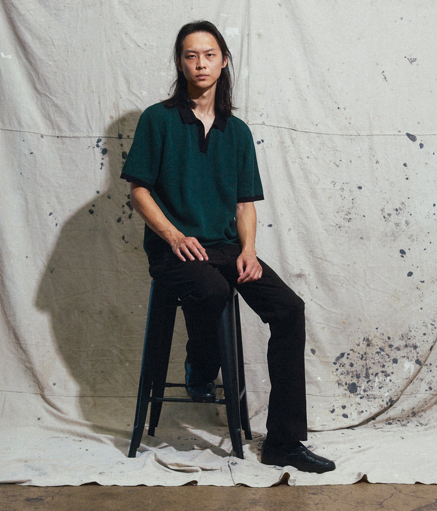 AG OPEN COLLAR POLO // PETROL