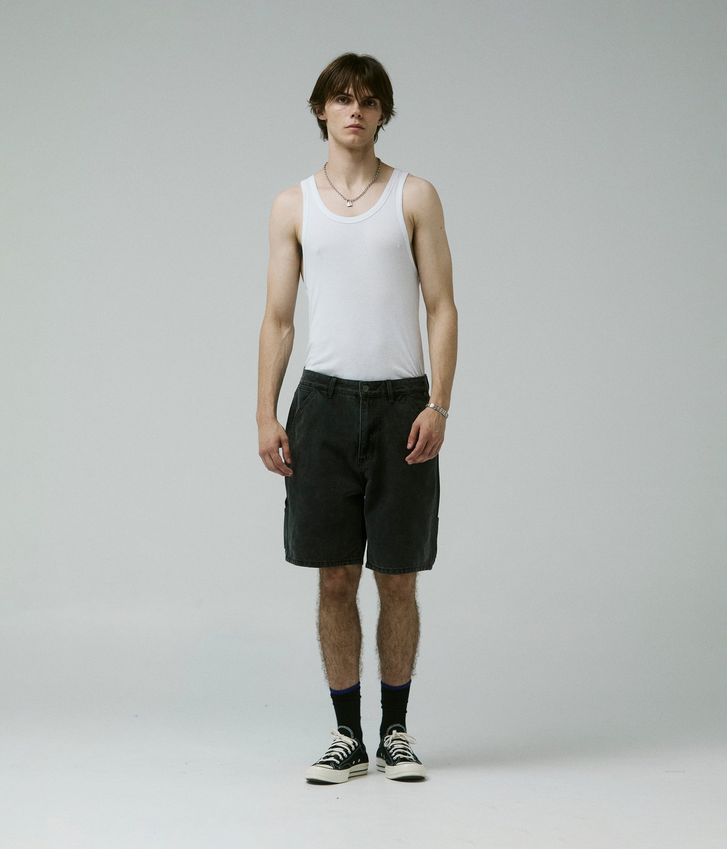 DISTEND VT DENIM CARPENTER SHORT // WASHD BLACK