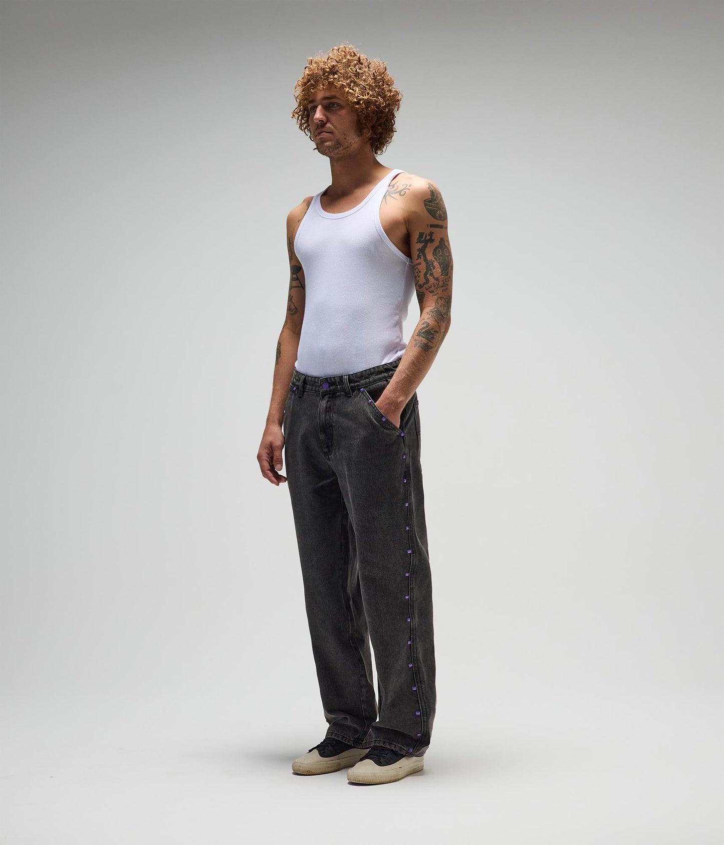 FORMER Studded Denim Pant in Washed Black - FORMER x RAGE Collection