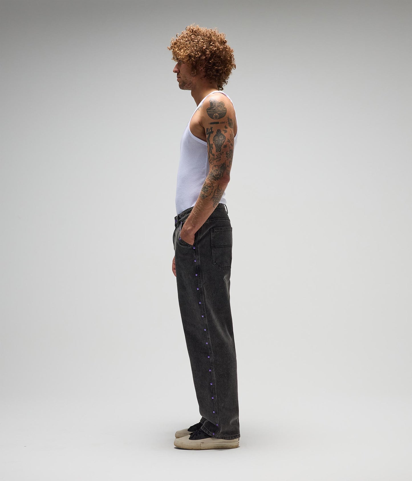 FORMER Studded Denim Pant in Washed Black - FORMER x RAGE Collection