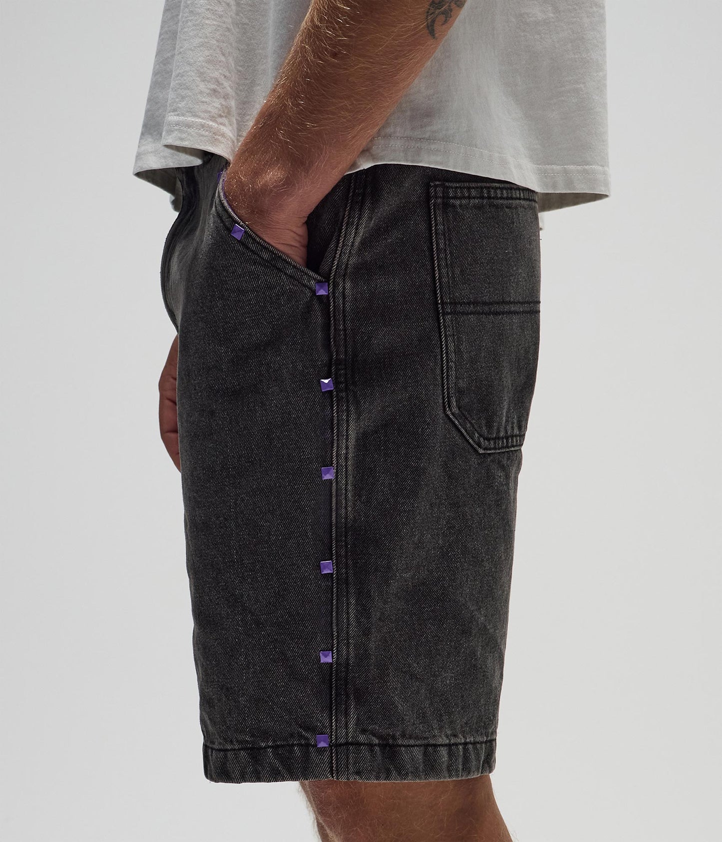 FORMER Studded Denim 21" Walkhshort in Washed Black - FORMER x RAGE Collection