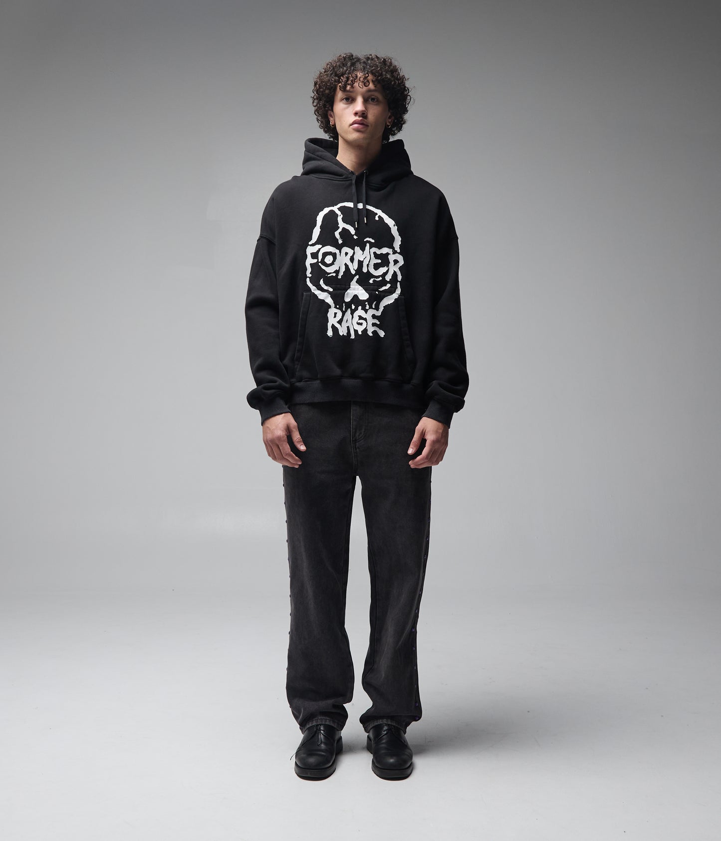 FORMER Skullz Boxy Heavy Hood in Merch Black - FORMER x RAGE Collection