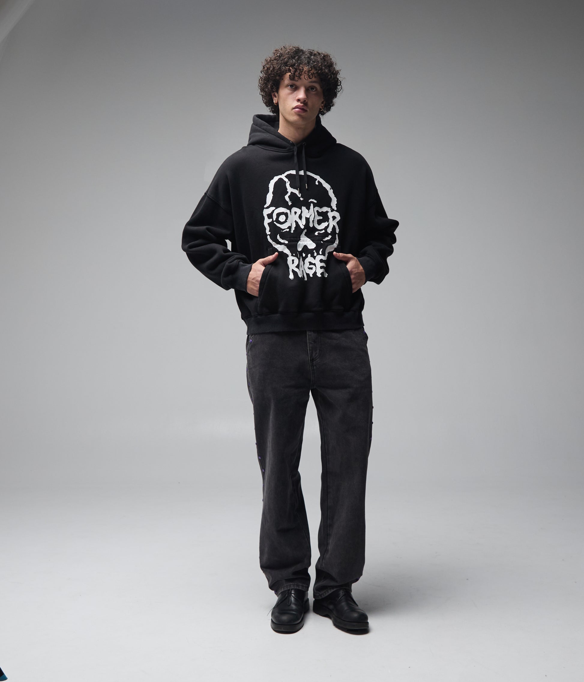 FORMER Skullz Boxy Heavy Hood in Merch Black - FORMER x RAGE Collection