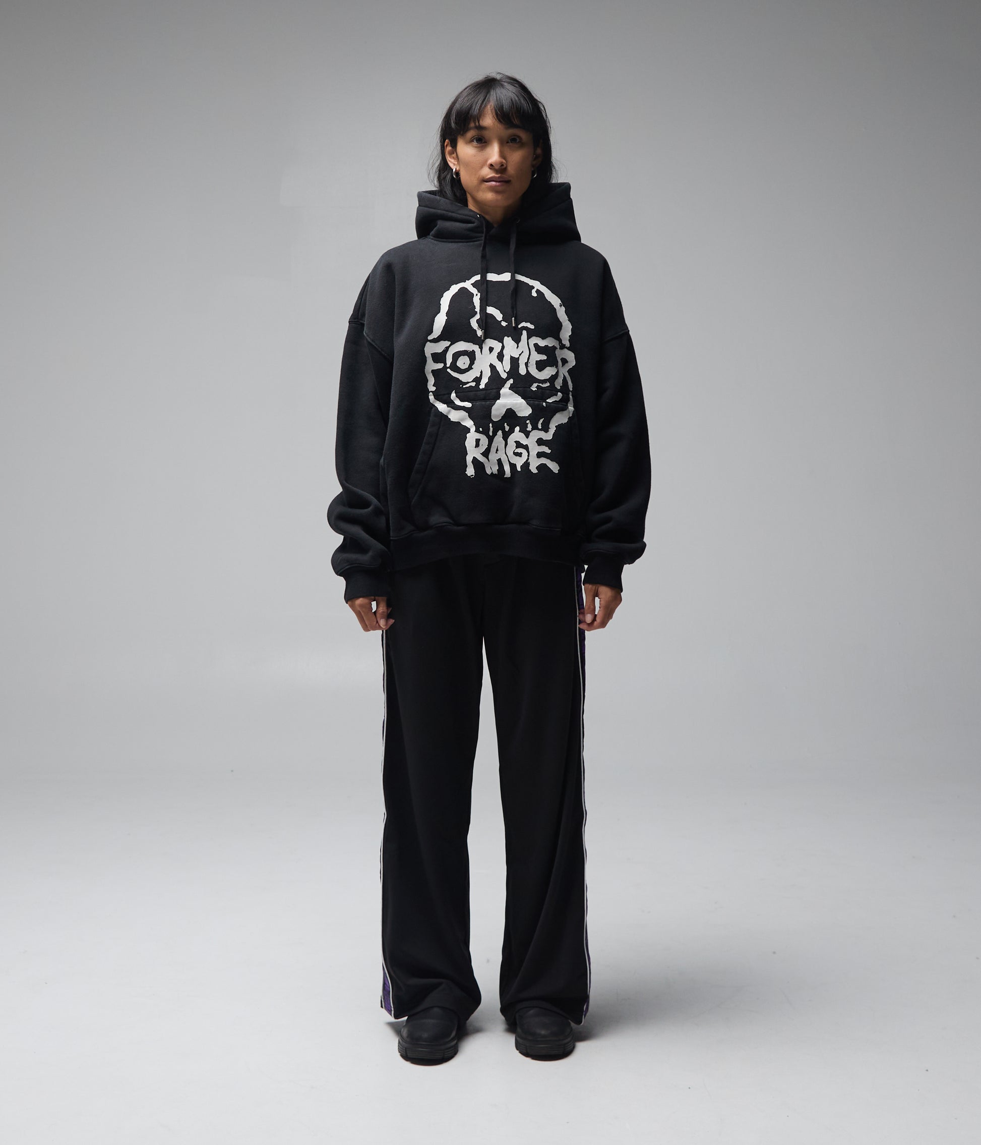 FORMER Skullz Boxy Heavy Hood in Merch Black - FORMER x RAGE Collection