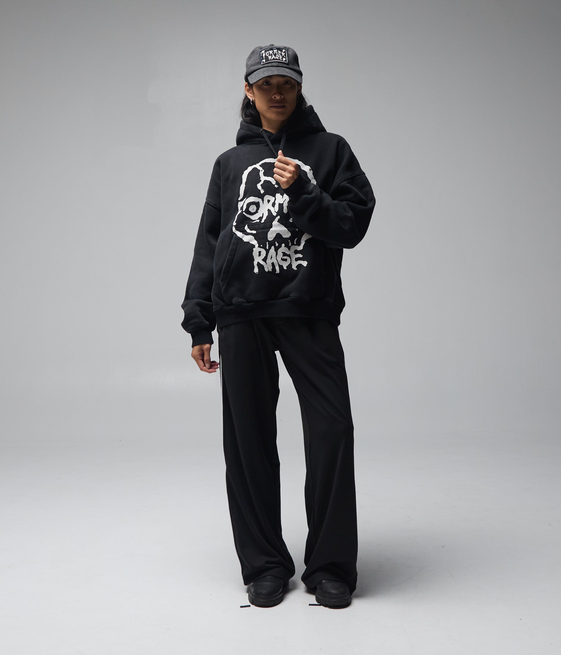 FORMER Skullz Boxy Heavy Hood in Merch Black - FORMER x RAGE Collection