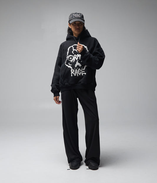 FORMER Skullz Boxy Heavy Hood in Merch Black - FORMER x RAGE Collection