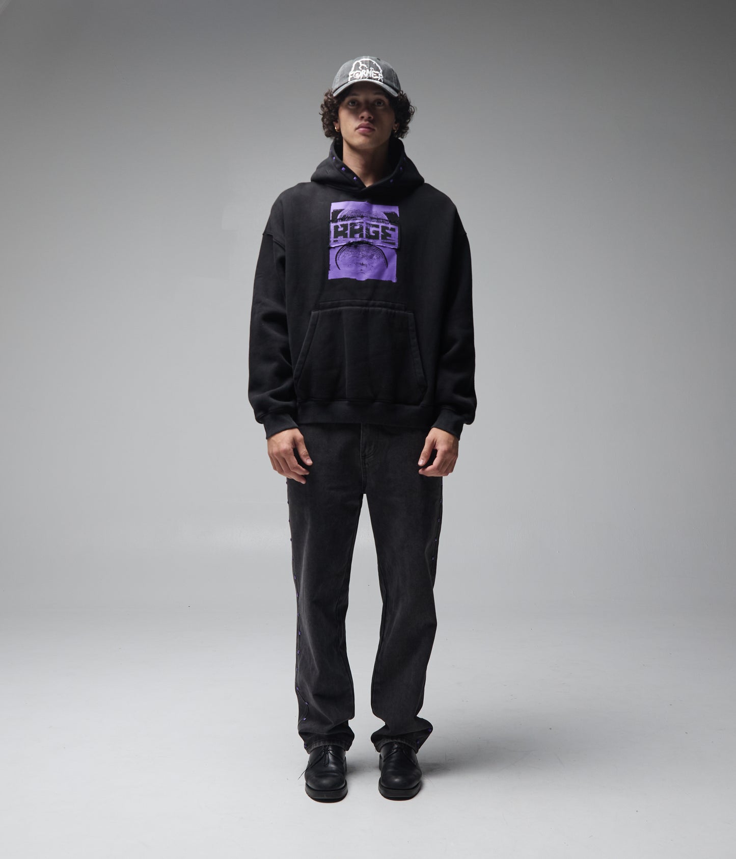 FORMER Corp Boxy Hood in Merch Black - FORMER x RAGE Collection