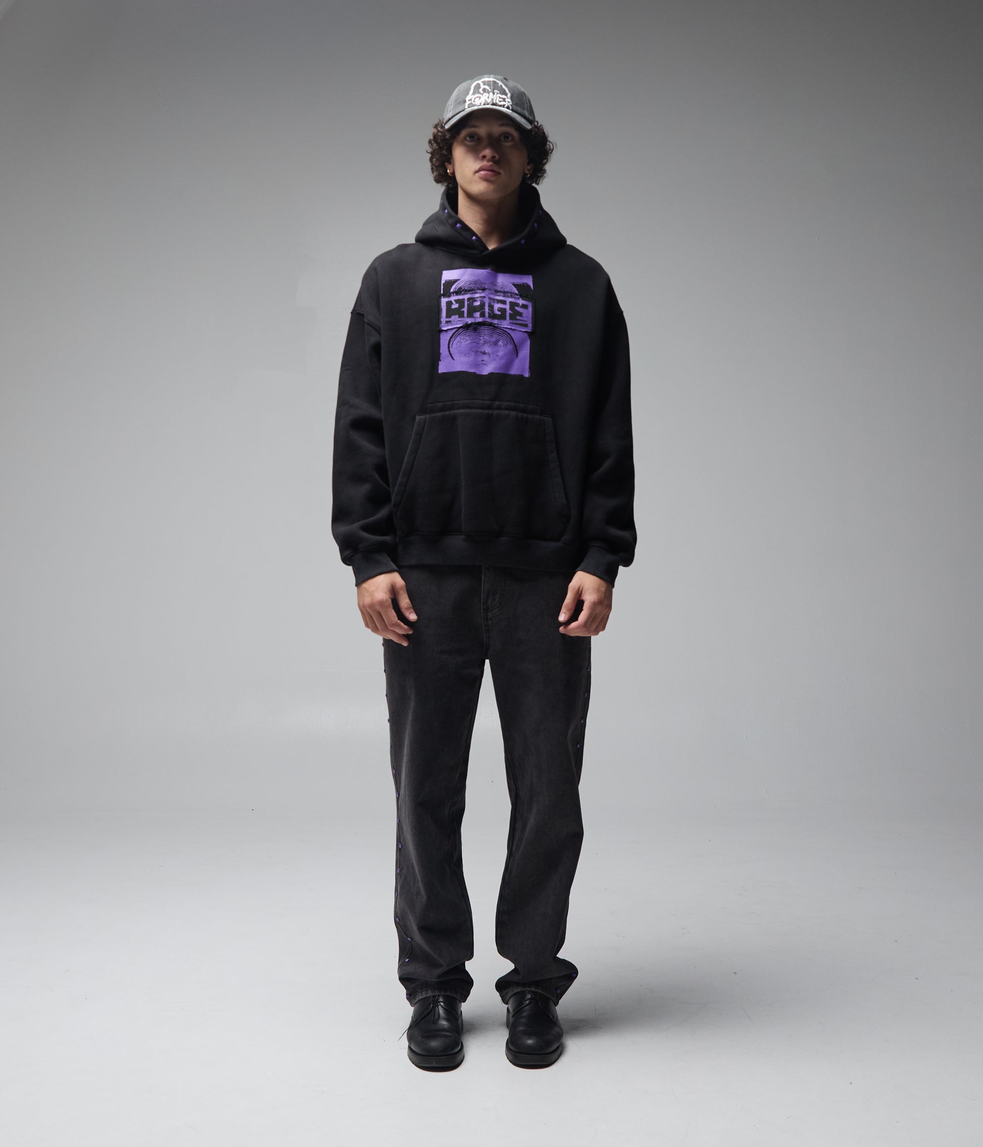 FORMER Corp Boxy Hood in Merch Black - FORMER x RAGE Collection