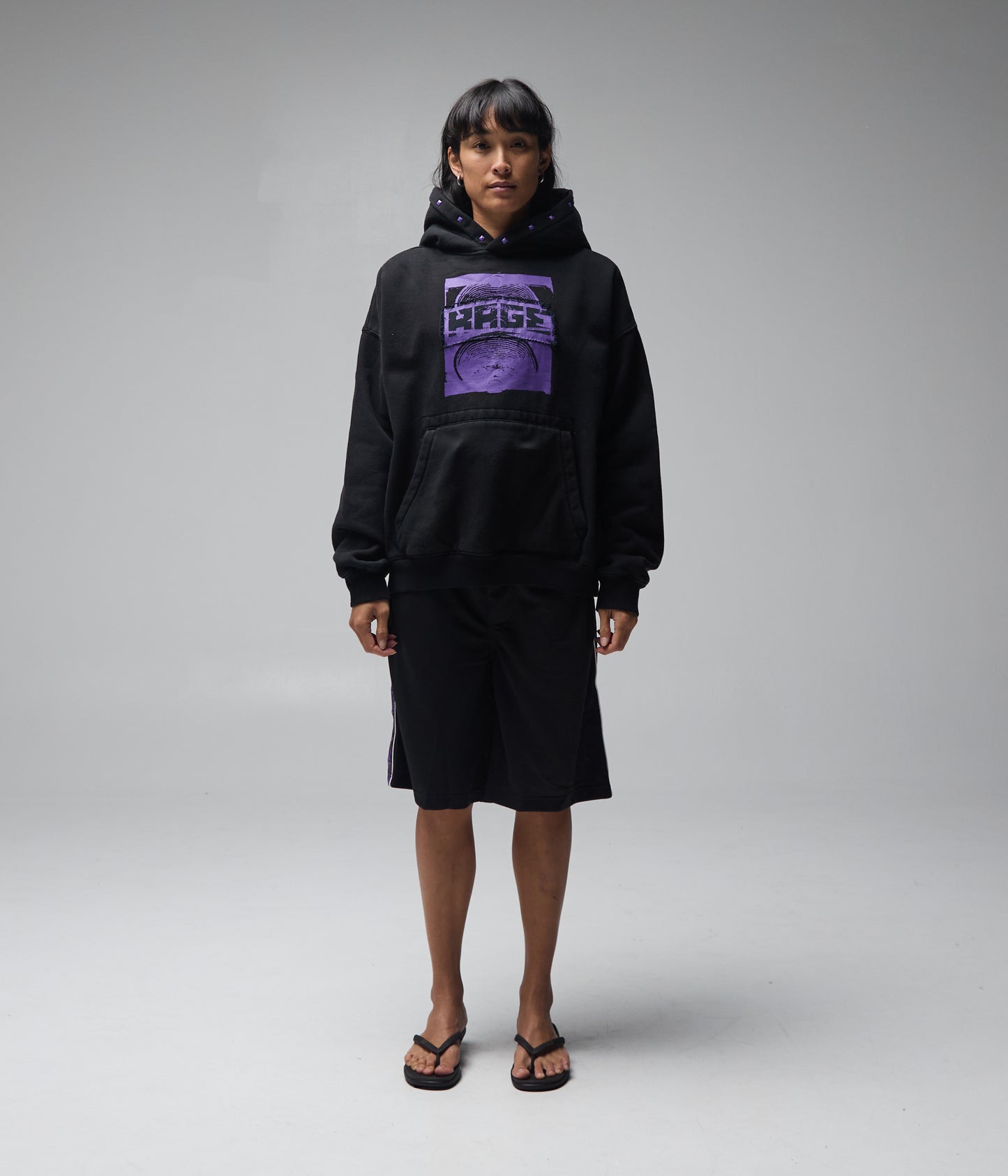 FORMER Corp Boxy Hood in Merch Black - FORMER x RAGE Collection