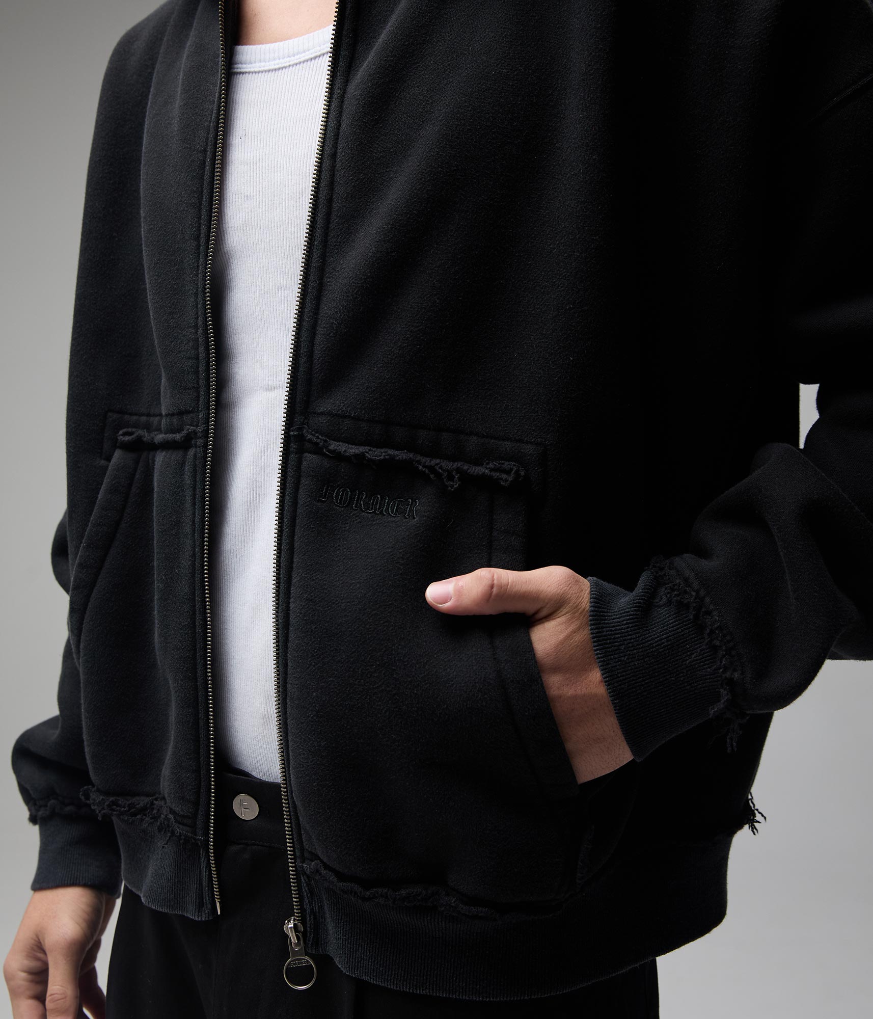 FORMER Alleviate Boxy Zip Hood in WASHED BLACK - Pending Approval Collection
