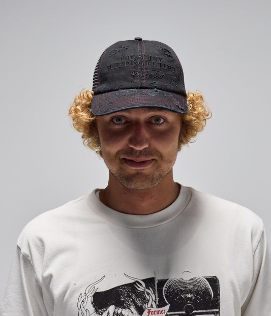 FORMER Bleeding Future Trucker Cap in Black - The Shiny Bleeding Future Collection