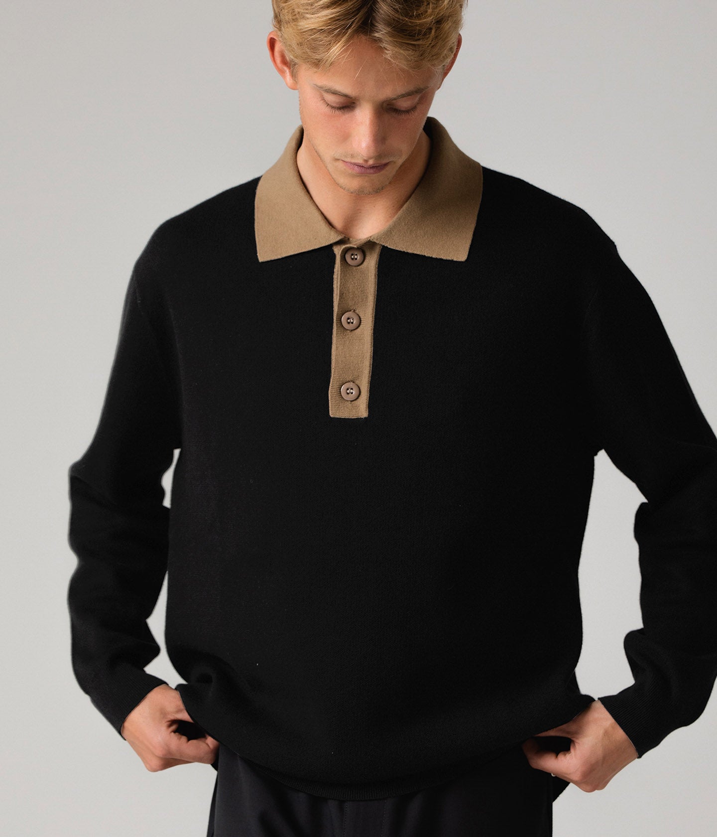 EXPANSION KNIT POLO // BLACK BRONZE