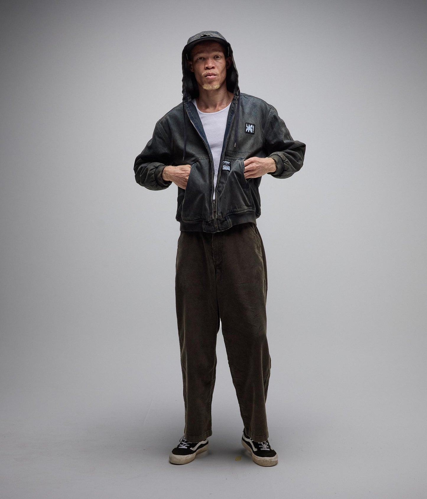 ENIGMA HOODED DENIM JACKET // DARK BLUE