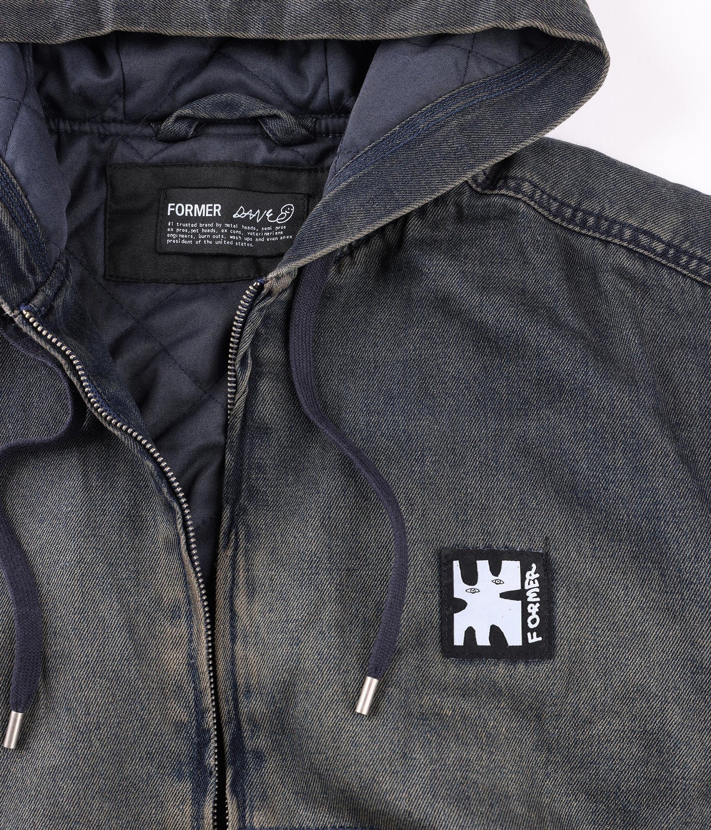 ENIGMA HOODED DENIM JACKET // DARK BLUE