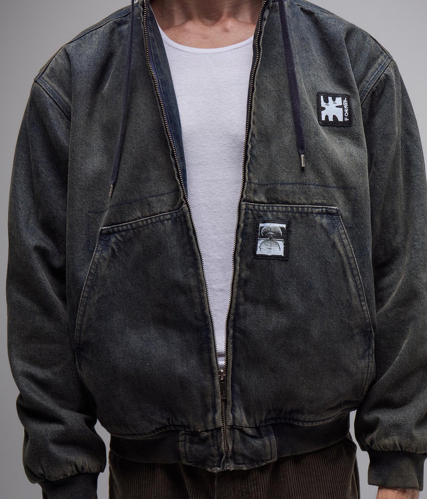 ENIGMA HOODED DENIM JACKET // DARK BLUE