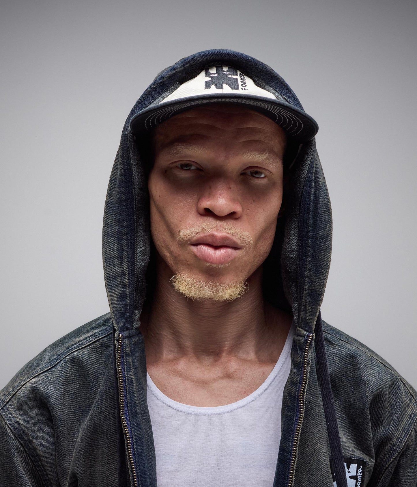 ENIGMA HOODED DENIM JACKET // DARK BLUE