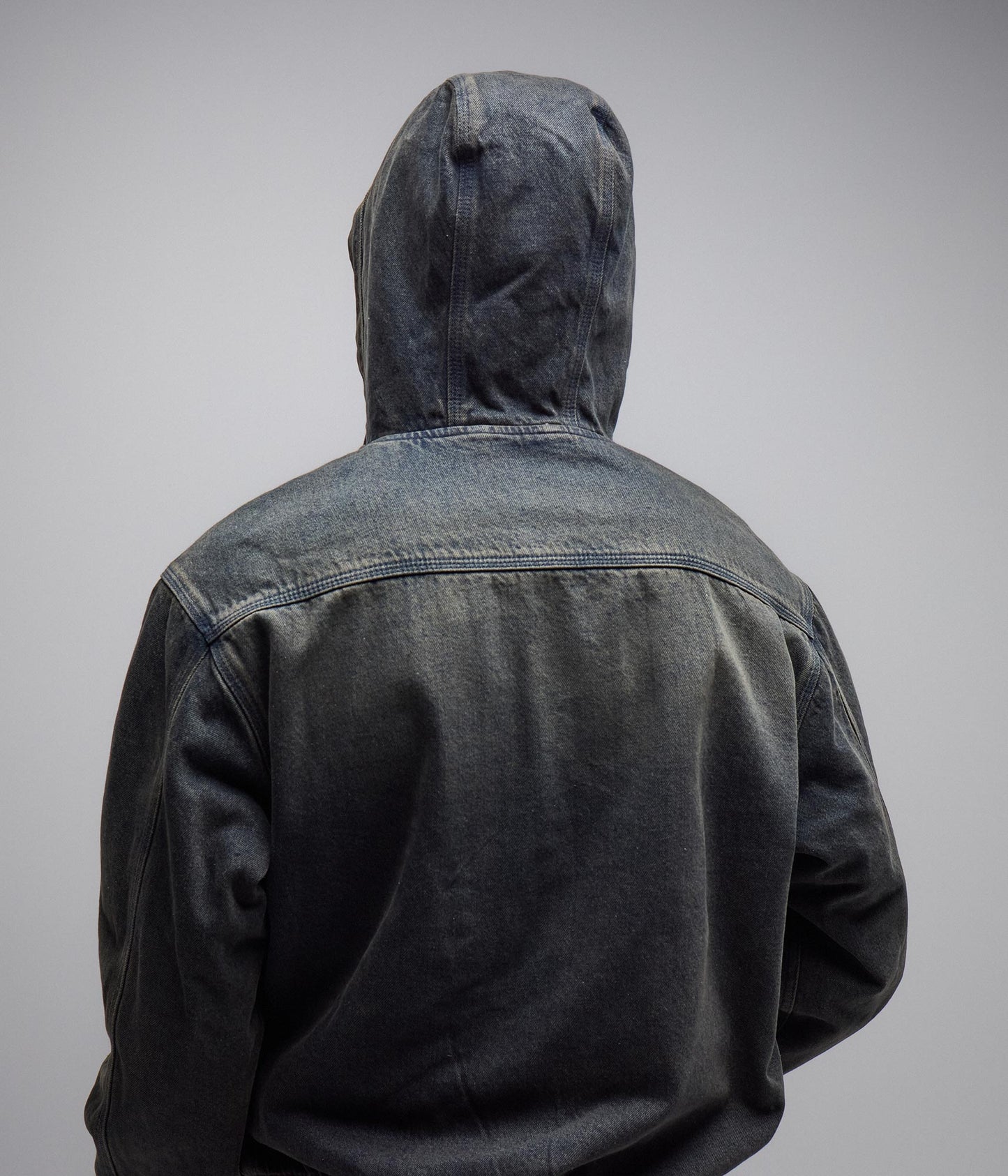 ENIGMA HOODED DENIM JACKET // DARK BLUE