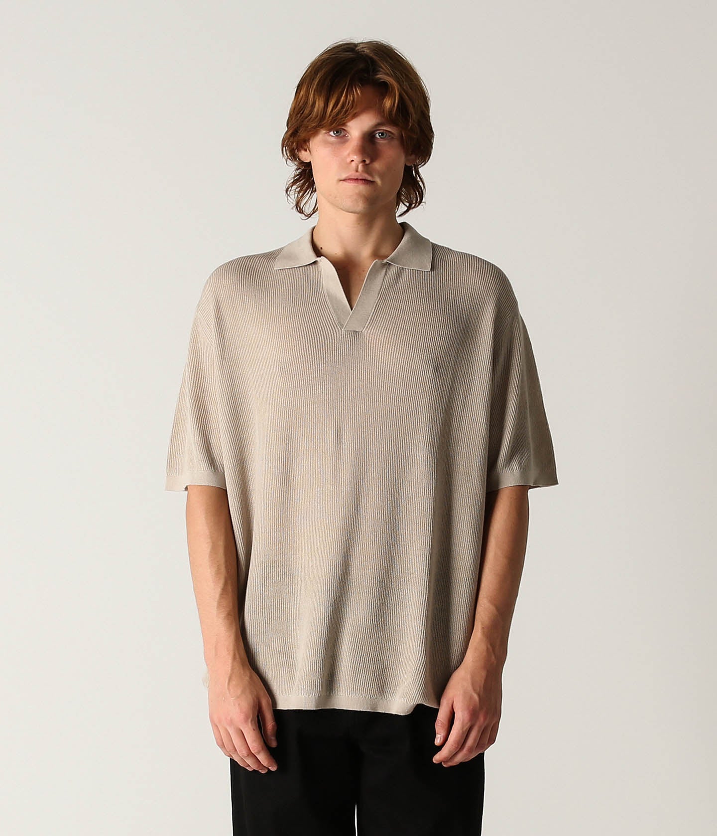 OPEN COLLAR KNIT POLO // OAT