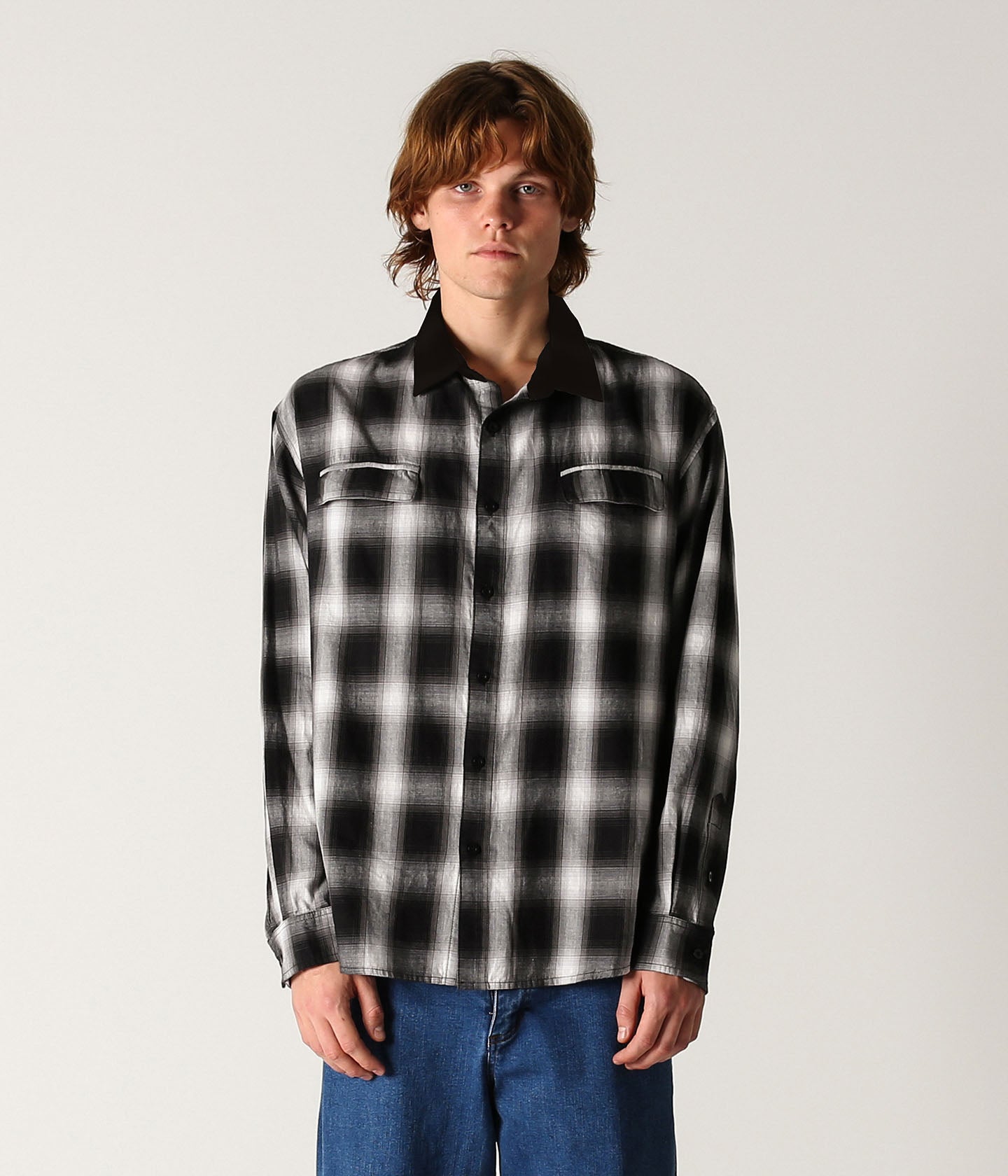 BROADCAST PLAID LS SHIRT // BLACK OMBRE