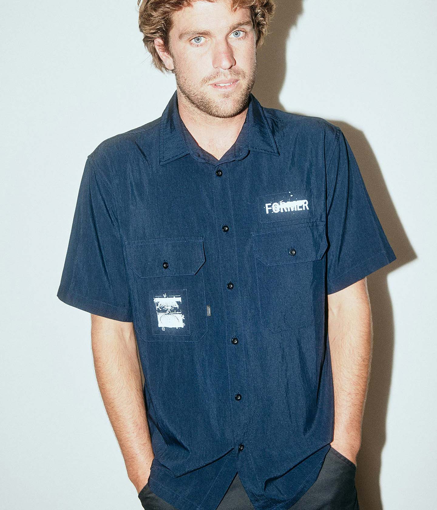 SCRATCHED SS WORK SHIRT // CADET