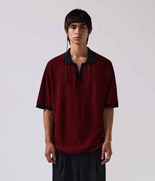 PERCEPTION OPEN COLLAR POLO // BLACK/RED