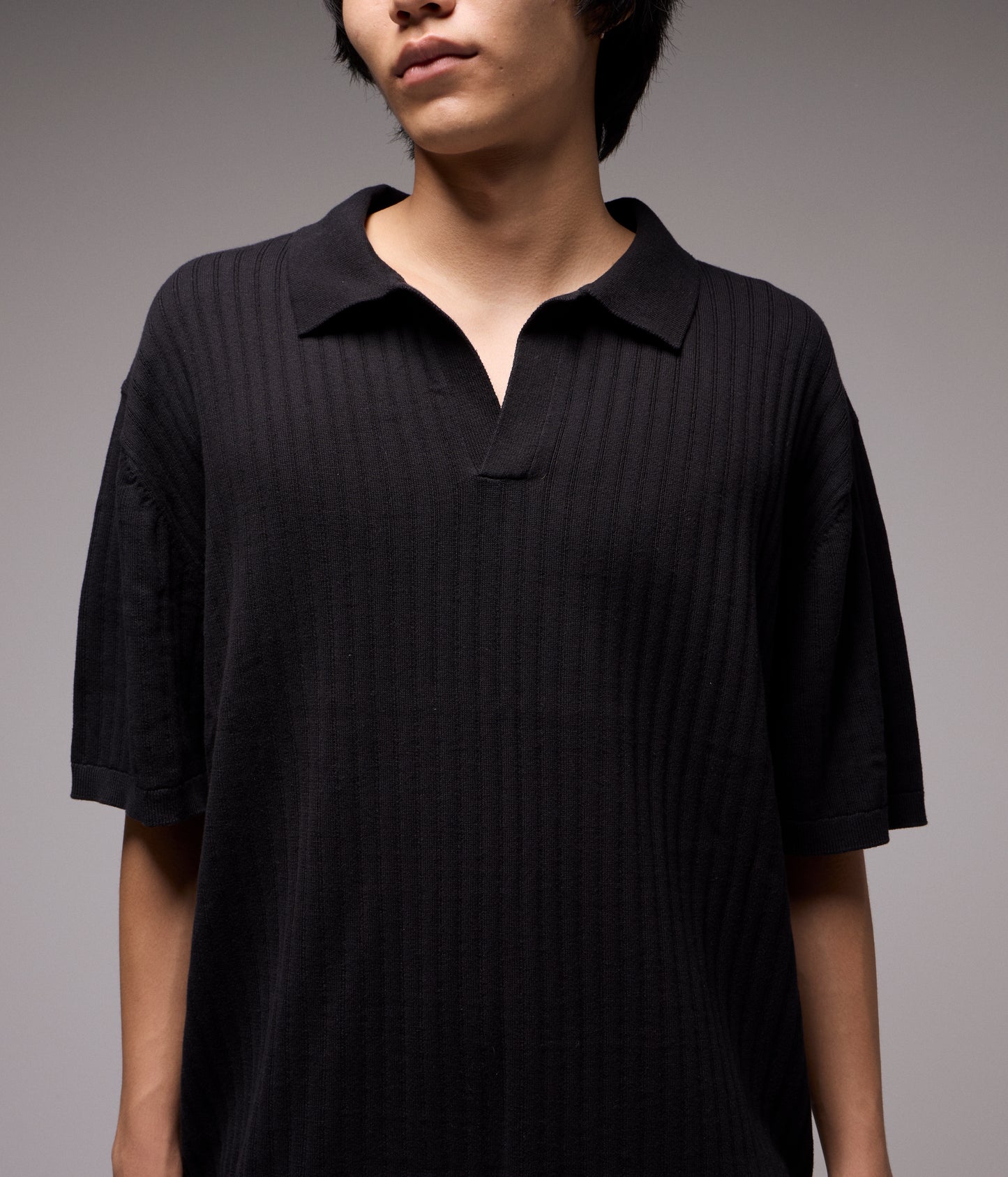 FRANCHISE OPEN COLLAR POLO // BLACK