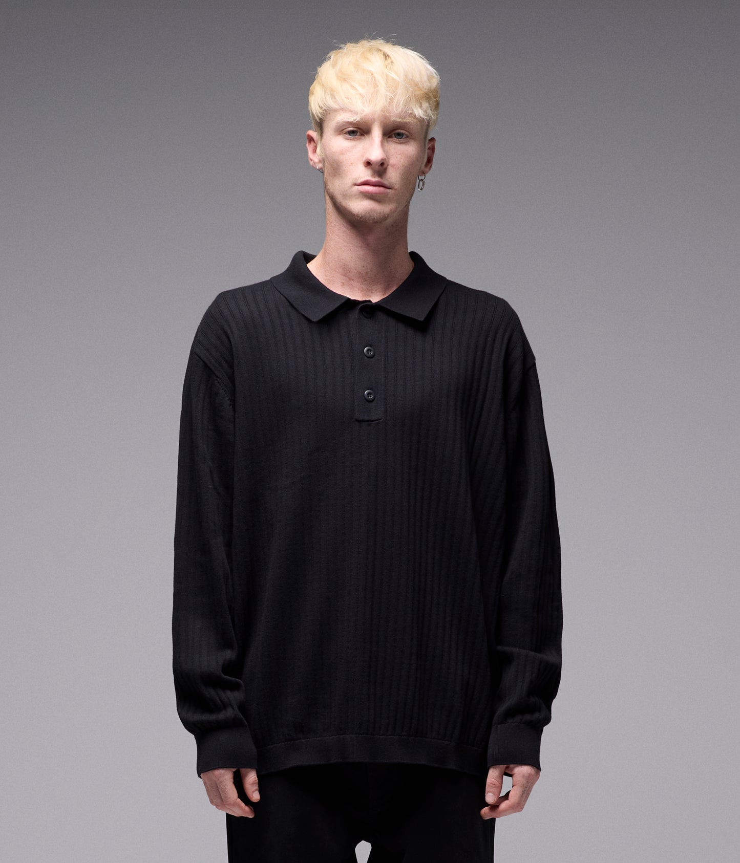 FRANCHISE LS KNIT POLO // BLACK