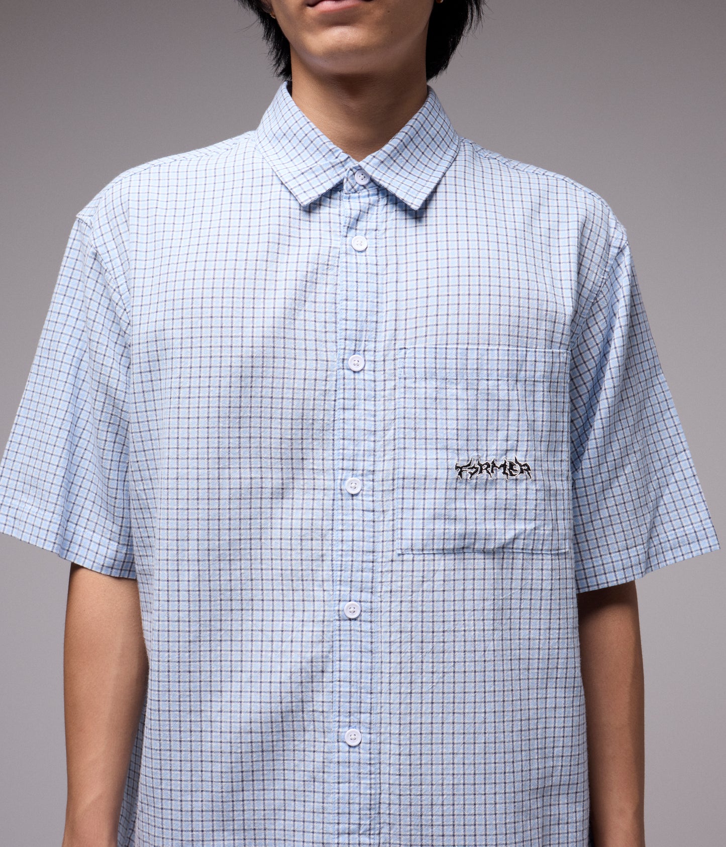 VIVIAN CHECK SS SHIRT // BLUE