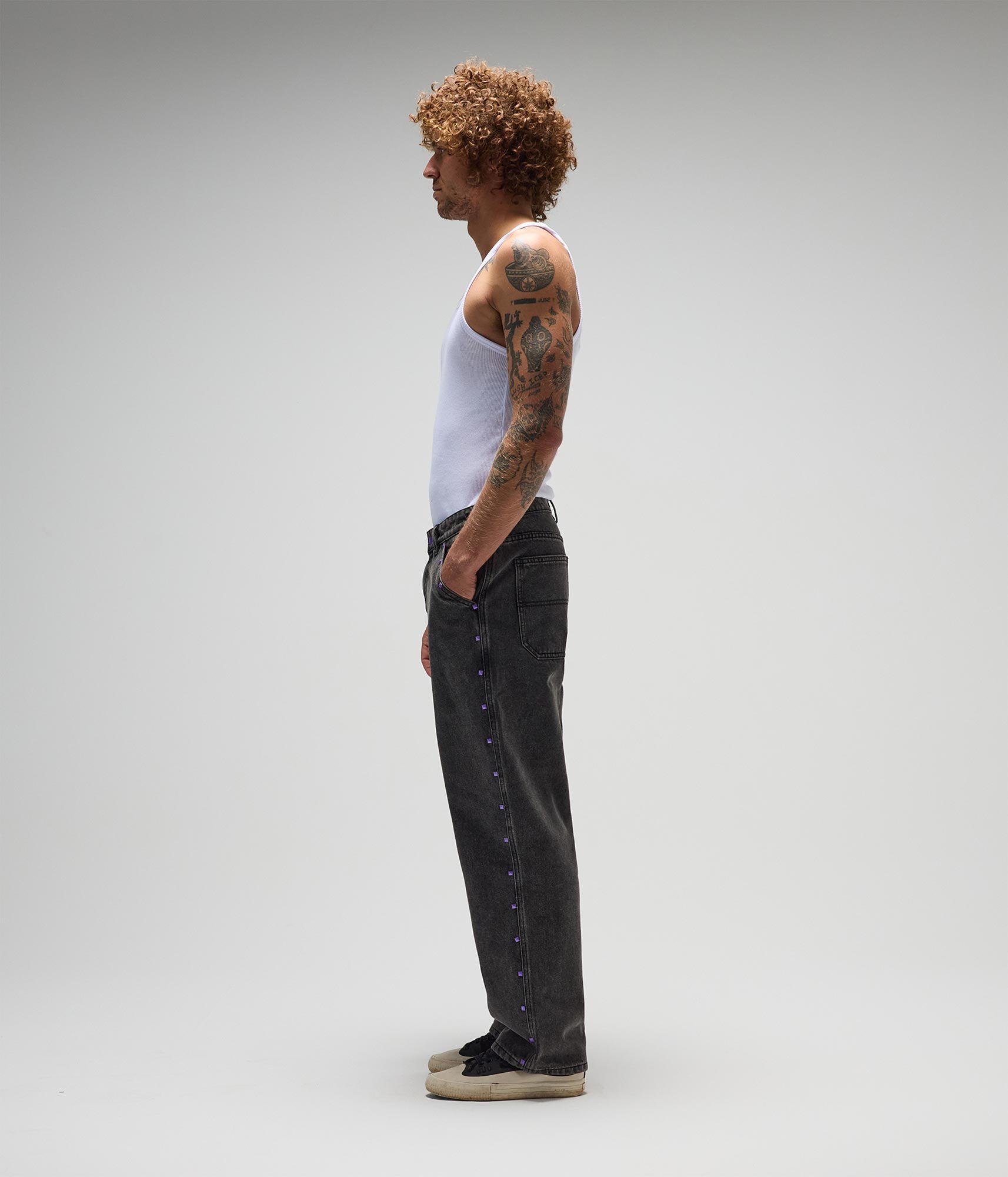 FORMER Studded Denim Pant in Washed Black - FORMER x RAGE Collection