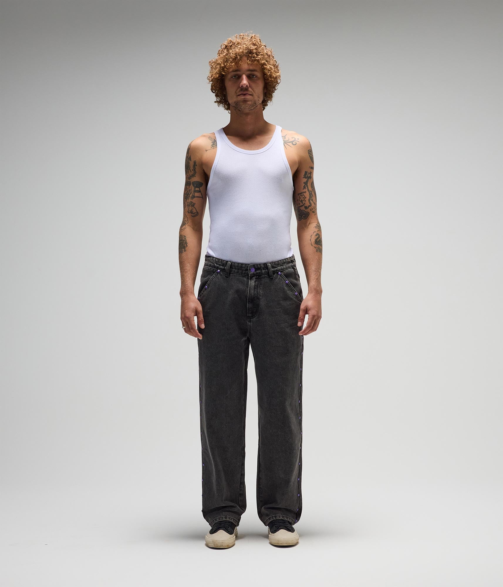 FORMER Studded Denim Pant in Washed Black - FORMER x RAGE Collection