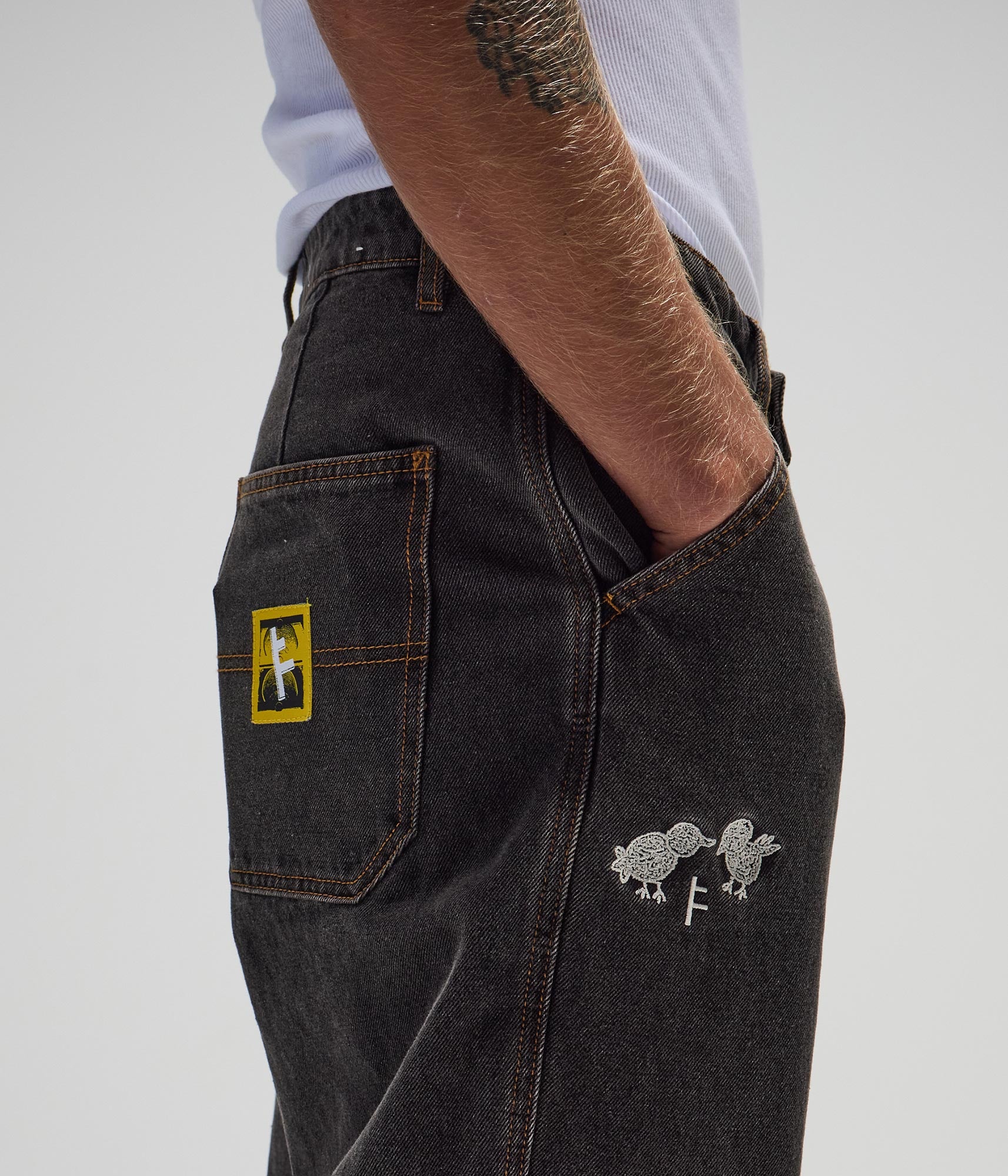 FORMER DXD Reynolds Denim Pant in WASHED BLACK - Destroyed By Dane Collection