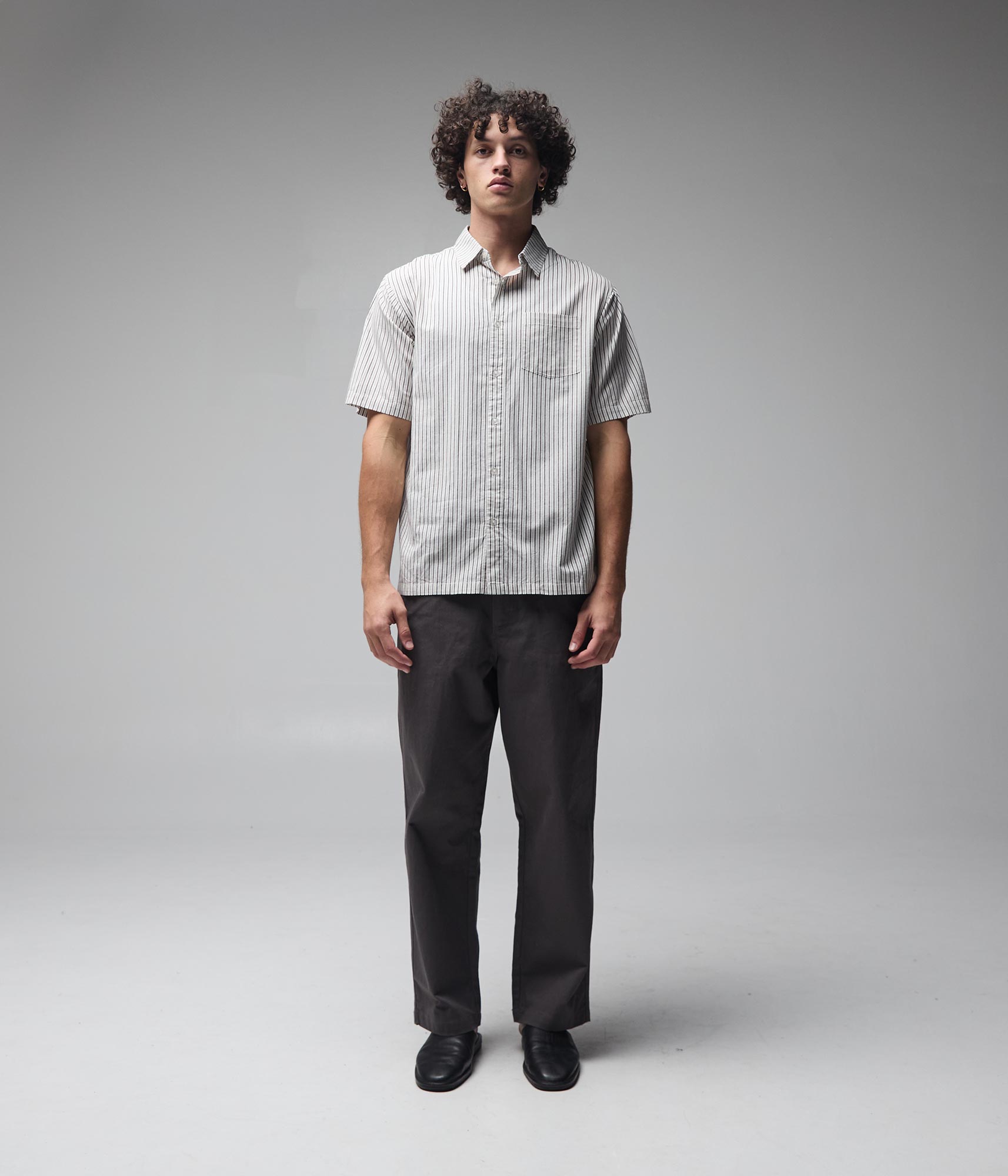 FORMER Reynolds Stripe SS Shirt in BEIGE