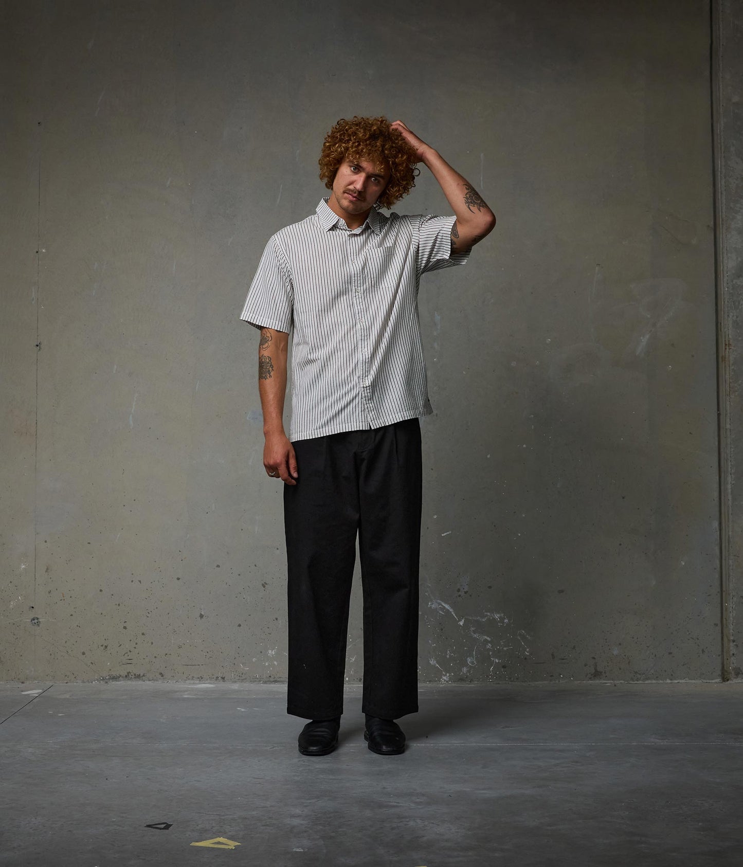 FORMER Reynolds Stripe SS Shirt in BEIGE