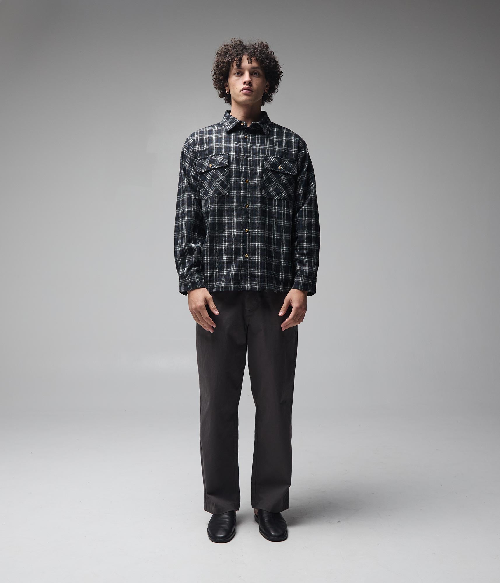 FORMER Vivian Flannel LS Shirt in BLACK/GREY