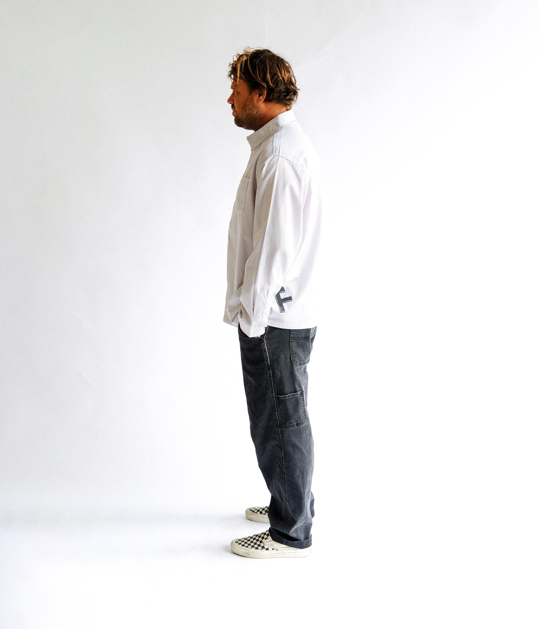 FORMER DXD Reynolds Stripe LS Shirt in GREY - Destroyed By Dane Collection