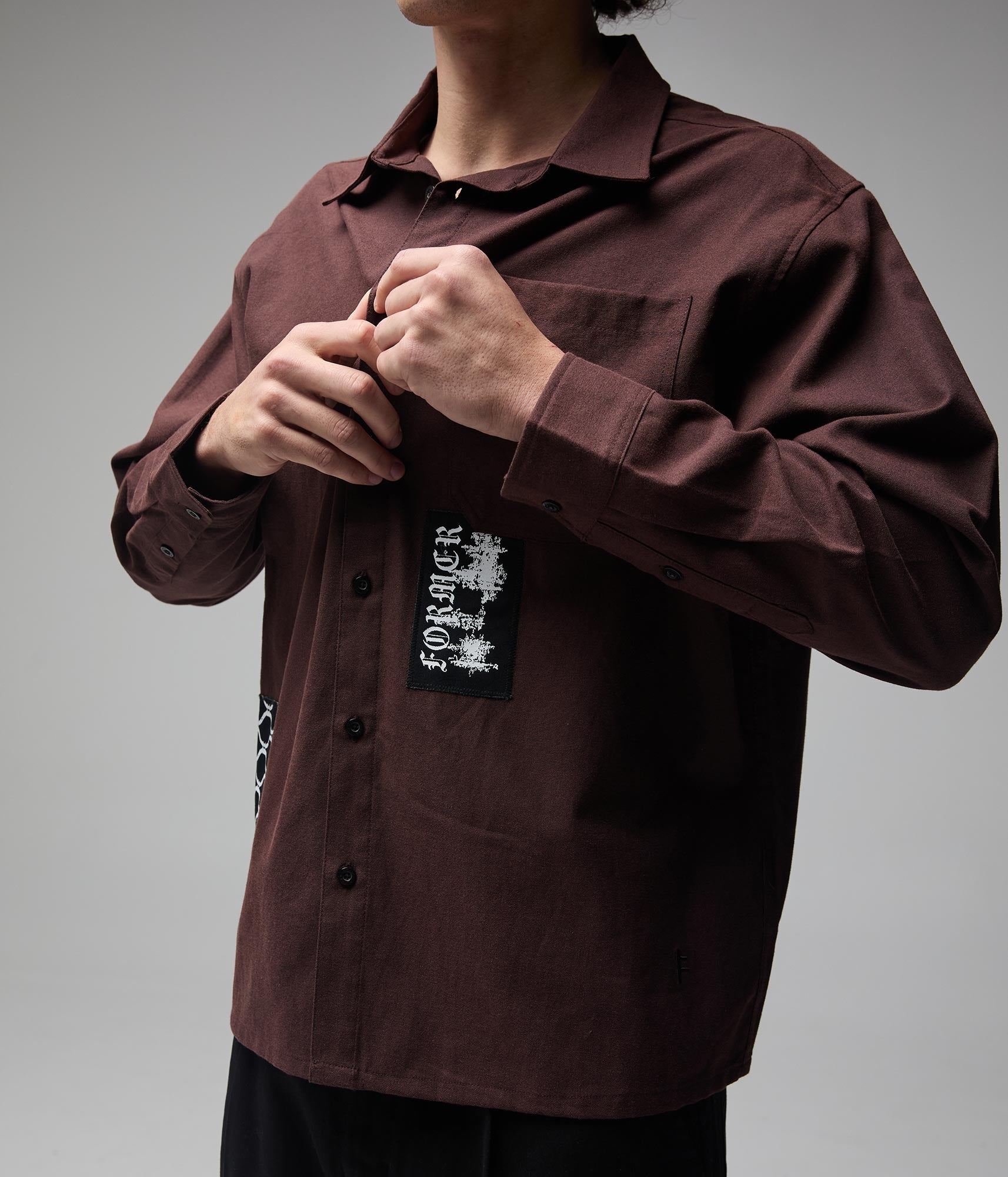 FORMER Vivian Engineered LS Shirt in BARK - Pending Approval Collection