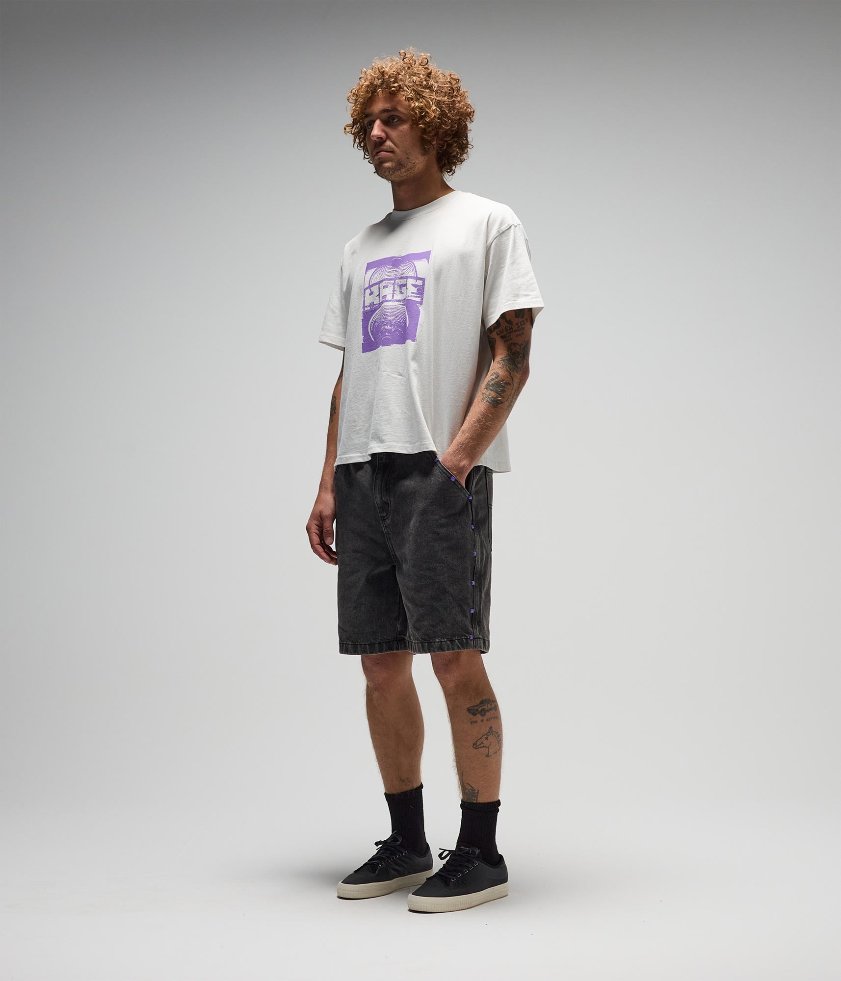 FORMER Studded Denim 21" Walkhshort in Washed Black - FORMER x RAGE Collection